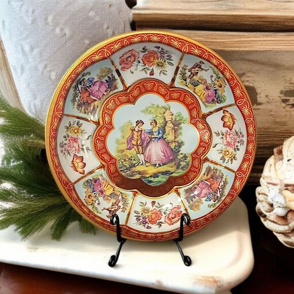 Daher Decorated Ware Bowl Tray Courting Couples Round 10" Metal Tin Tray England - Picture 1 of 16